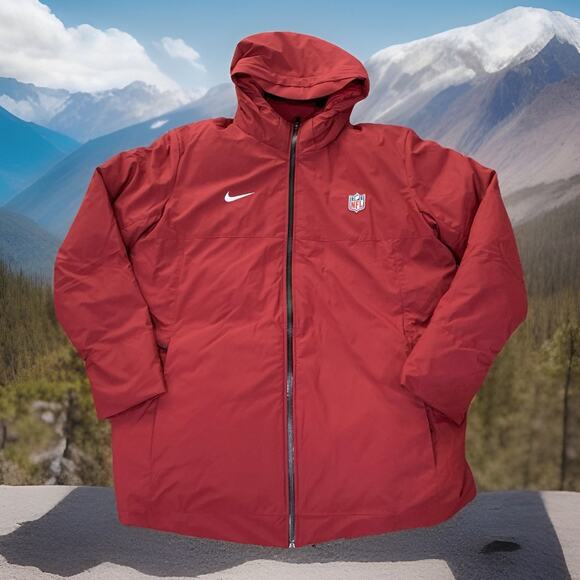 NIKE MEN NFL TEAM ISSUE DOWN HOODED PARKA JACKET RED BURGUNDY DC3054-677 Sz XL - Picture 1 of 10